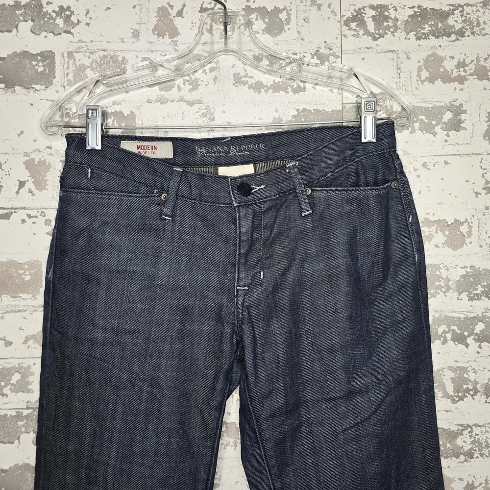 Banana Republic Jeans Womens 02P Premium Denim Modern Wide Leg Dark Blue‎ Wash